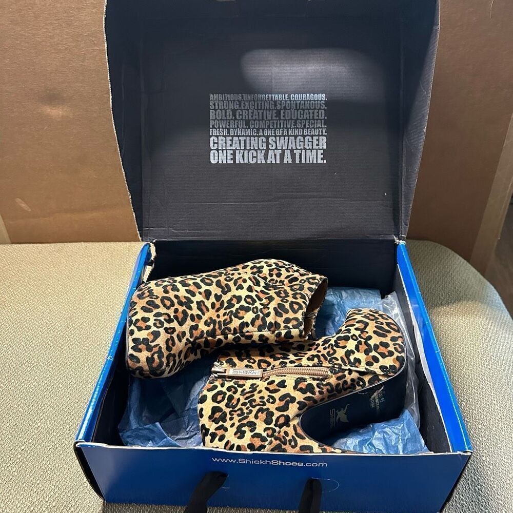 Leopard Print Stiletto High Heels Shoes Ankle Boots Booties Platform Size 5.5
